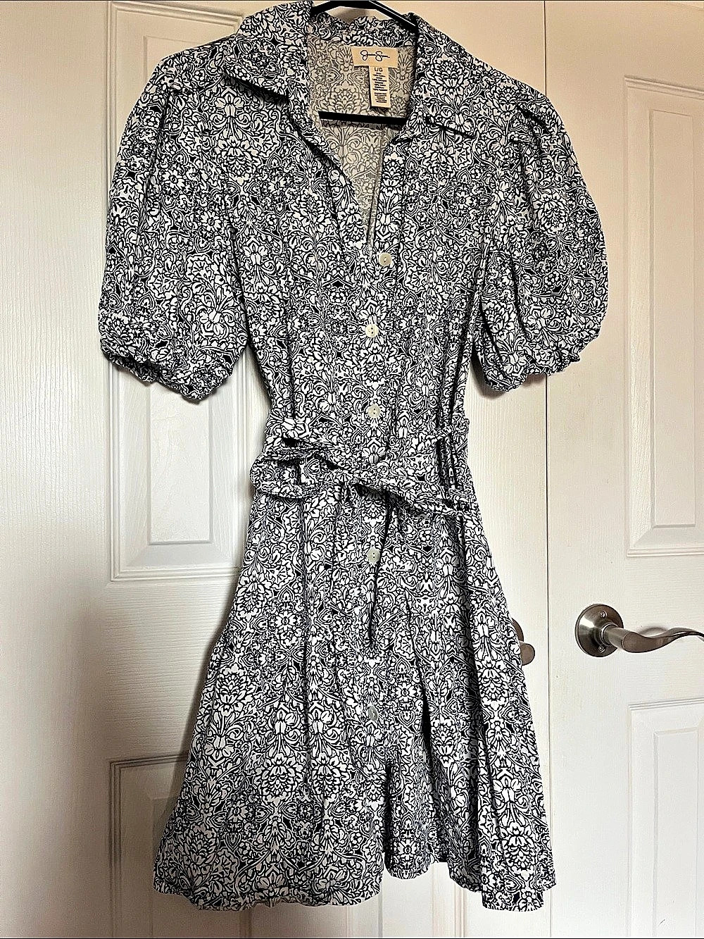 Jessica Simpson Floral Button Front Midi Dress in Blue & White Size Large with P
